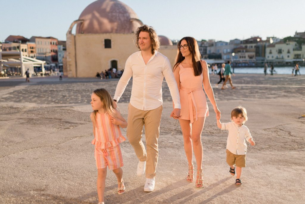 Michaila came in touch with me as her husband and two children would be visiting Chania Crete during the Summer. She wanted to get some social media and business portraits and of course capture her family with the Venetian harbor of Chania in the background.